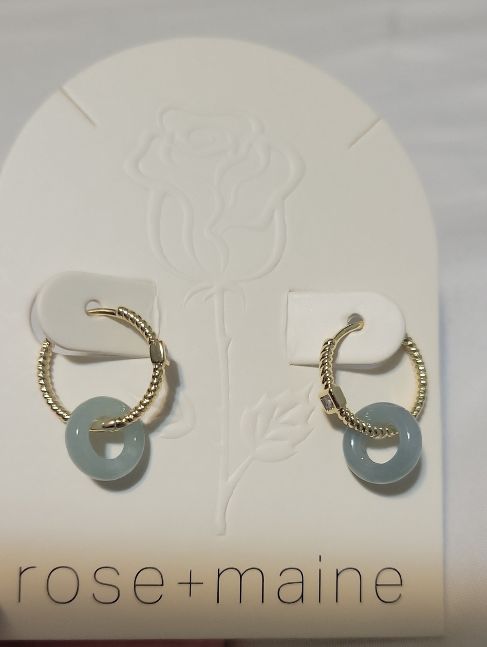 Gold Hoop Waterproof Earrings with Seafoam Green Circle Charms